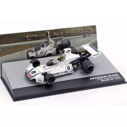 Model car, Carlos Pace Brabham BT44B #8 Winner Brazil GP 1975, 1:43 scale, White, 2019