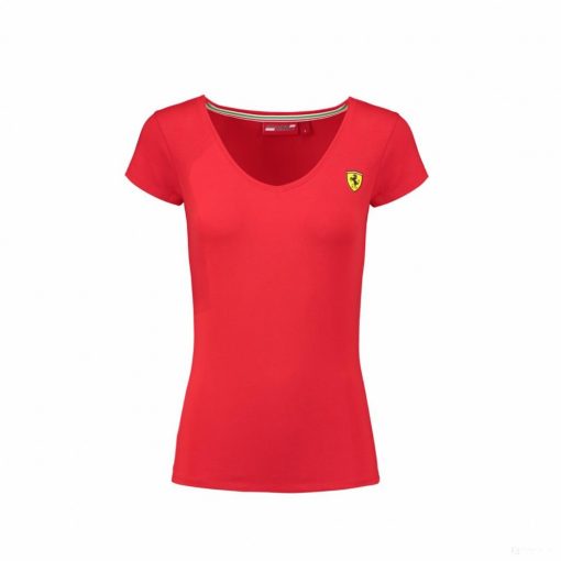 Ferrari Womens T-shirt, V Neck Classic, Red, 2018