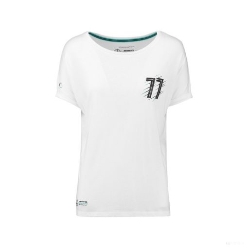 Mercedes Womens T-shirt, Bottas Valtteri 77, White, 2018