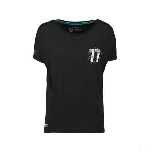 Mercedes Womens T-shirt, Bottas Valtteri 77, Black, 2018