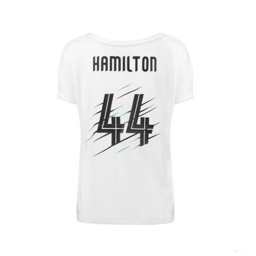 Mercedes Womens T-shirt, Hamilton Lewis 44, White, 2018